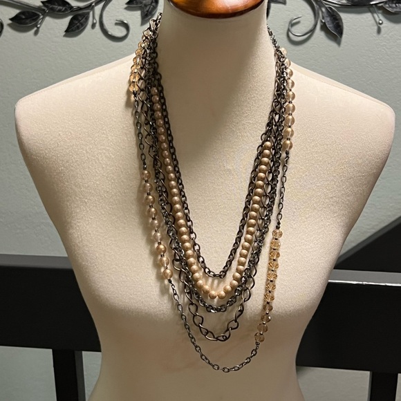 Premier Designs Elegant Multi-Strand 5) Necklace in Black and Cream - Picture 1 of 8
